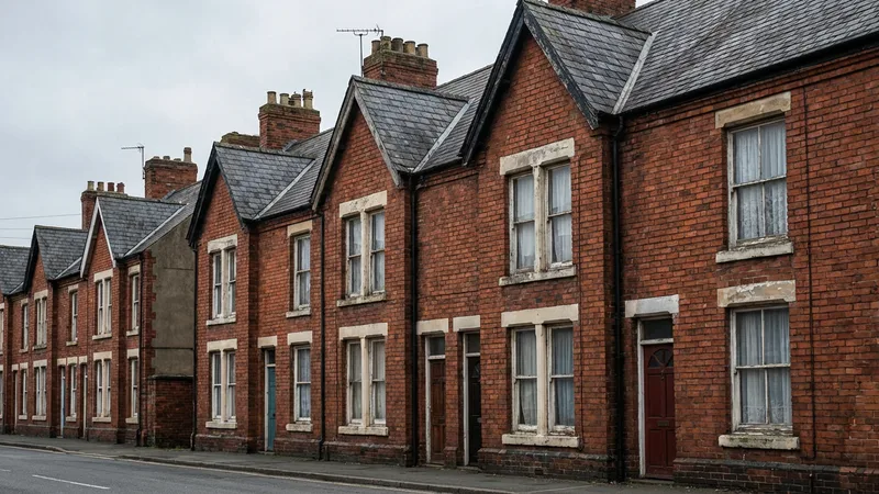 Row of pre-war UK terraced houses, a common property type likely to contain asbestos materials
